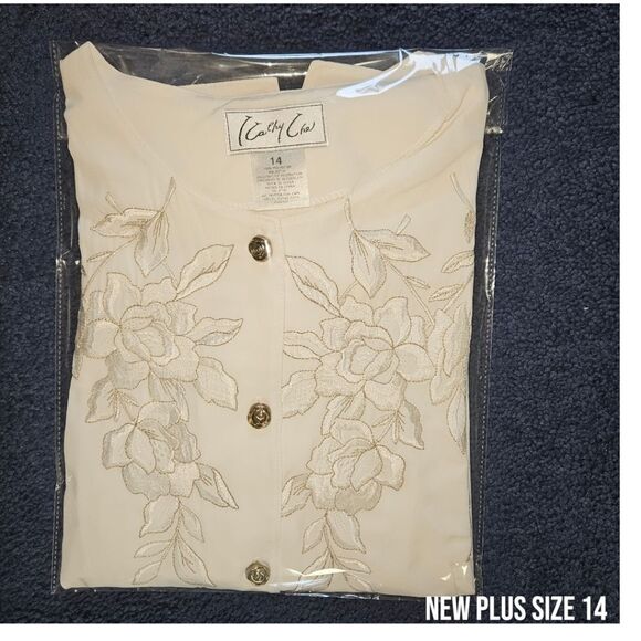 Kathy Cho Women's New Long Sleeve Floral Gold Embroidery Dress Blouse - Picture 16 of 16